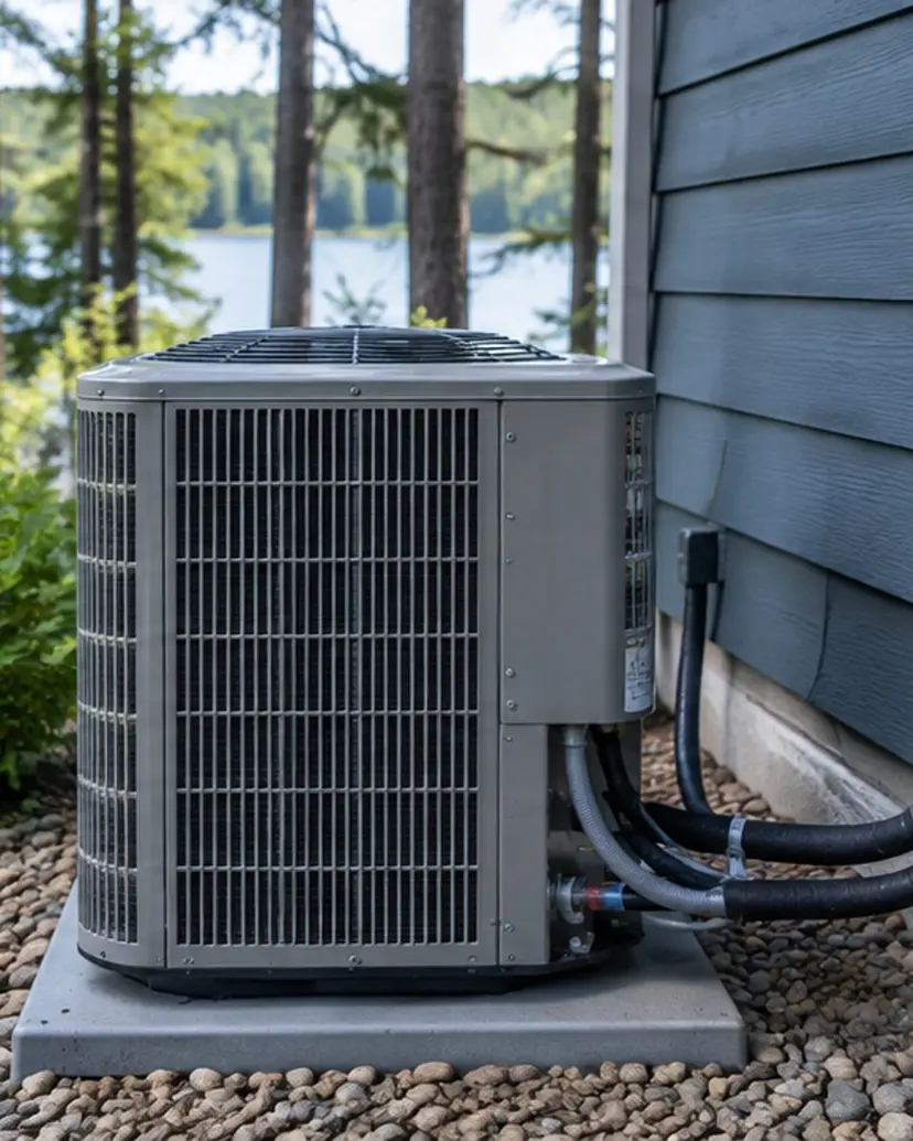 Unbranded central air condenser after installation