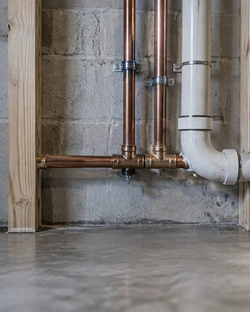 Exposed residential pipes after a repair